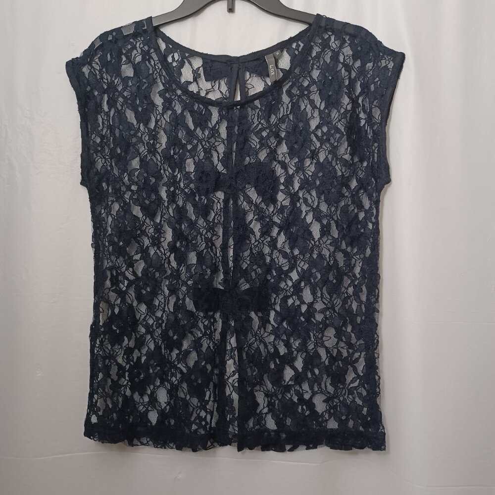 L.O.V. WOMEN'S SLEEVELESS LACE BACK BOW DETAIL BLOUSE